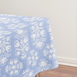 Toalha De Mesa Artesanato Floral Damasco Azul e Branco