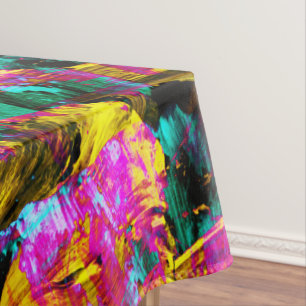 Toalha De Mesa Artsy Modern Neon Colors Black Abstrato Paint Art