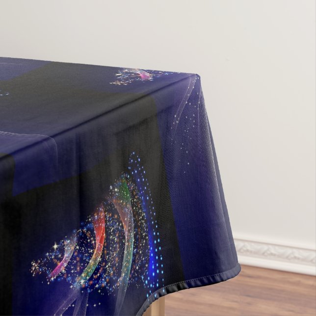 Toalha De Mesa Árvore Colorida Celebração de Natal Azul Marinho (Posição Original)
