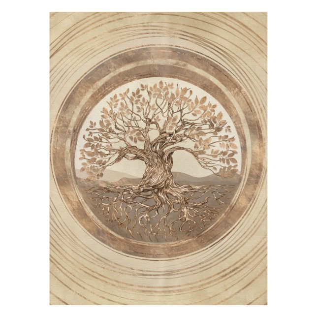 Toalha De Mesa Árvore da vida - Yggdrasil Pastel Dourado (Frente)