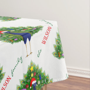 Toalha De Mesa Árvore de Natal Alegre e Brilhante Padrão Pavão