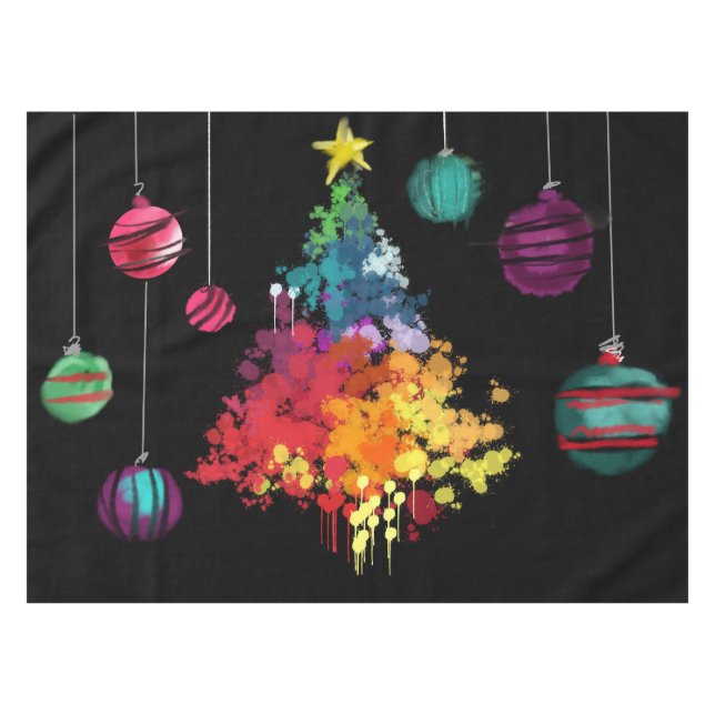 Toalha De Mesa Árvore de Natal e Ornamentos de SprayPintura (Frente (Horizontal))