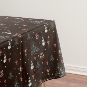 Toalha De Mesa Árvore de Natal Gótica Animais do Homem de Neve