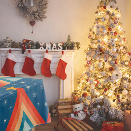 Toalha De Mesa Árvore de Natal Minimalista Vermelha e Azul Retro