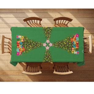 Toalha De Mesa Árvore de Natal Verde Caprichosa com Rena Excêntri