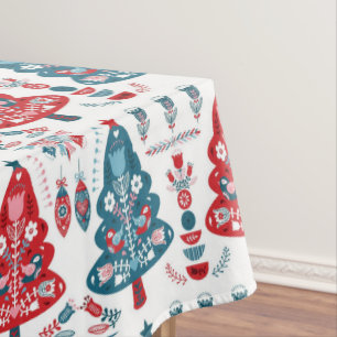 Toalha De Mesa Árvore de Natal Vermelha e Azul - Arte Foliar Esca