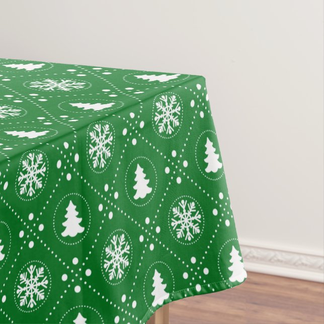 Toalha De Mesa Árvores de Natal com Flocos de Neve Verde Clássico (Posição Original)