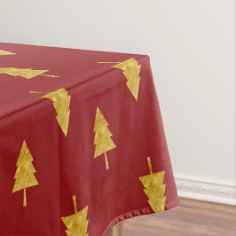 Toalha De Mesa Árvores de Natal Douradas em Fundo Vermelho