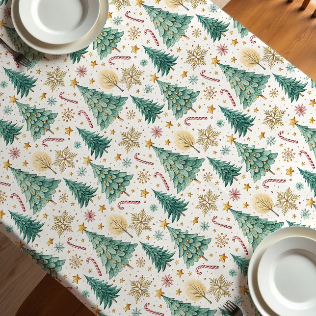 Toalha De Mesa Árvores de Natal elegantes vermelhas e verdes deco (Chic Christmas trees red green minimalist decor Tablecloth)