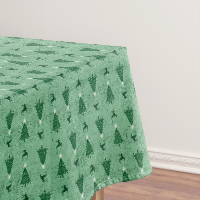 Toalha De Mesa Árvores de Natal Verdes Tradicionais & Reindeer (Posição Original)