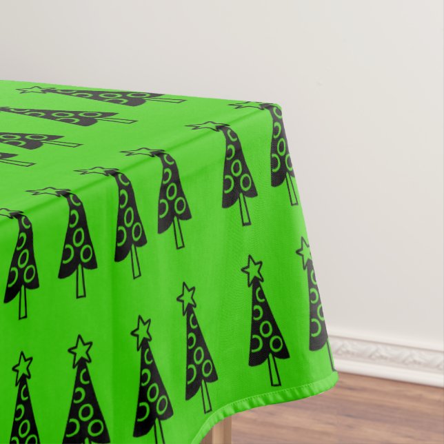 Toalha De Mesa Árvores Negras Verdes Feliz Tablecloth de Natal (Posição Original)