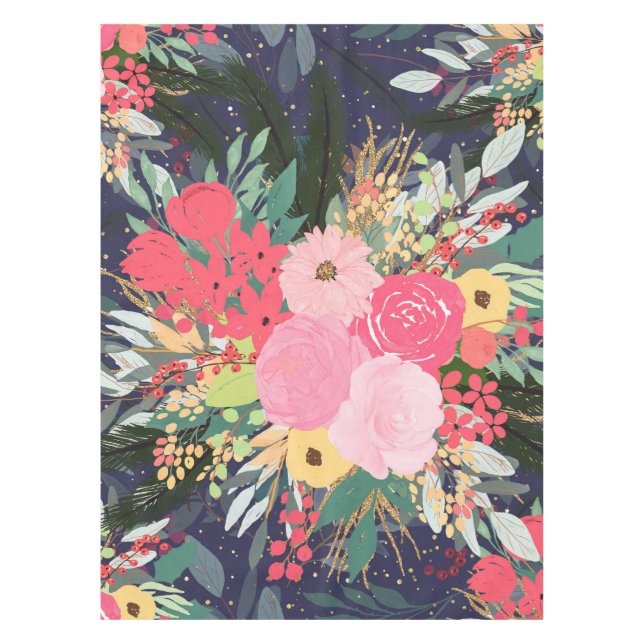 Toalha De Mesa Aura Winter Floral e Dourados Pontos Elegantes (Frente)