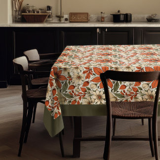 Toalha De Mesa Autumn boho terracotta flores brancas pastel azul