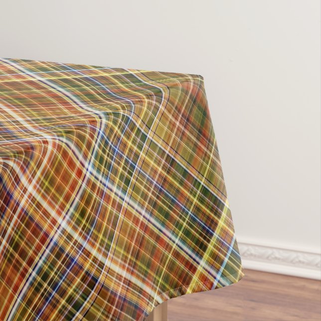 Toalha De Mesa Autumn Sycamore Brown, Verde e Xadrez Azul (Posição Original)