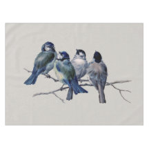 Aves Azuis Elegantes em uma Ramificação