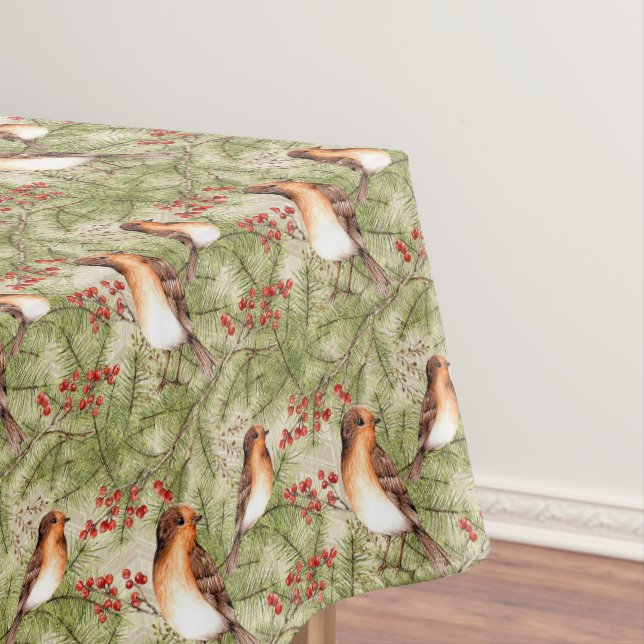Toalha De Mesa Aves de Natal e Pine Boughs Tablecloth (Posição Original)