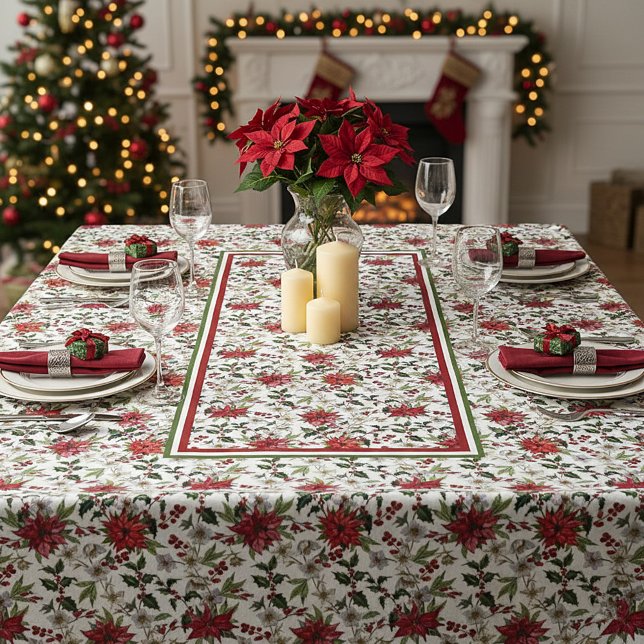 Toalha De Mesa Azevinho e poinsettia (Criador carregado)