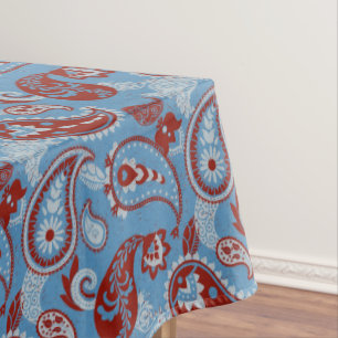 Toalha De Mesa Azul branco vermelho tradicional linocut de salada