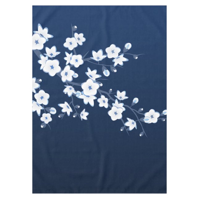 Toalha De Mesa Azul-cereja-flor-branco (Frente)