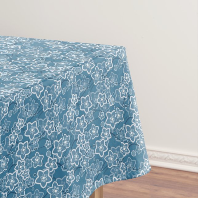 Toalha De Mesa azul com branco, azul, flores, floral, rústico, fa (Posição Original)