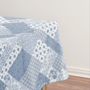 Toalha De Mesa Azul de índigo, Tablecloth branco dos retalhos do