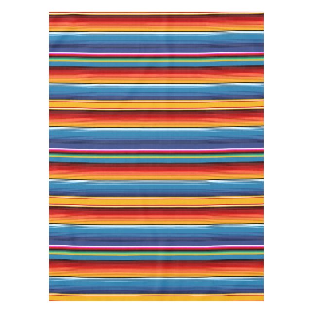 Toalha De Mesa Azul Dourado Vermelho Mexicano Sarape (Frente)