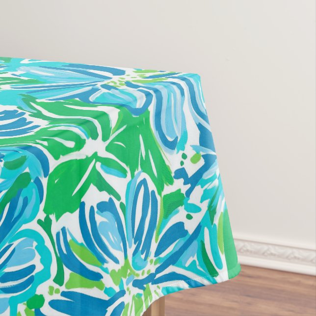 Toalha De Mesa Azul Floral Préppy / Festa Costeira de Jardim Eleg (Posição Original)