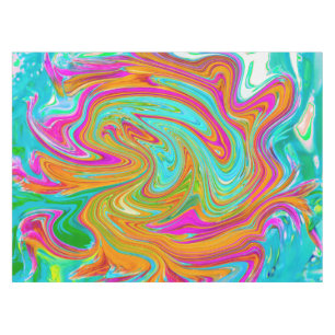 Toalha De Mesa Azul, Laranja e Rosa Quente Abstrato Retro Groovy