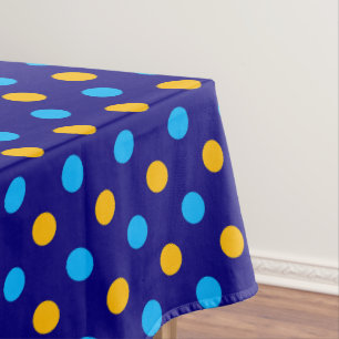 Toalha De Mesa Azul Marinho Amarelo Ciano Desenho de Bolinhas