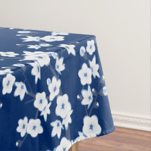 Toalha De Mesa Azul Marinho Branco Flor de Cerejeira