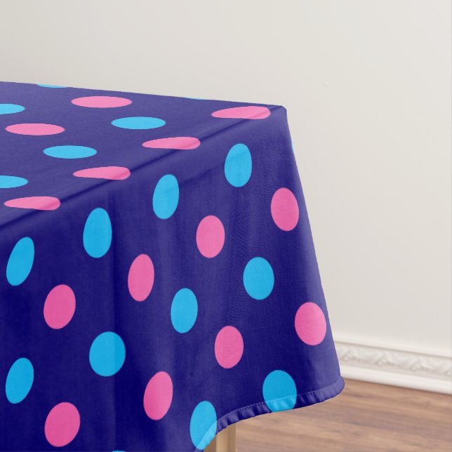 Toalha De Mesa Azul Marinho Rosa Ciano Padrão de Bolinhas (Posição Original)