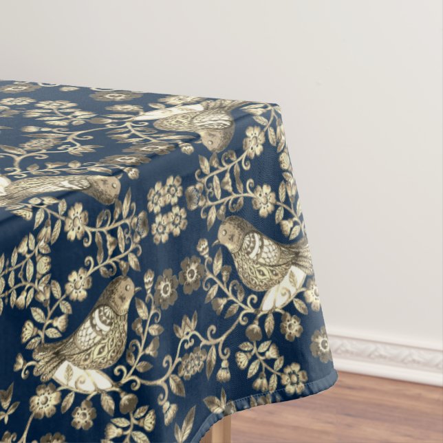 Toalha de mesa azul naval no estilo Antiqued Bird  (Posição Original)