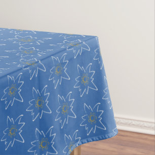 Toalha De Mesa Azul Padrão de Contorno Edelweiss Branco