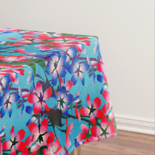 Toalha De Mesa Azul Vermelho Elegante E Aquá Flor Branca