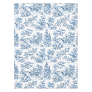 Toalha De Mesa Azul Vintage e Branco Toile Paisagem