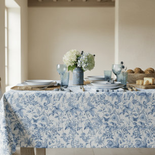 Toalha De Mesa Azul Vintage Floral Toile Branco Elegante