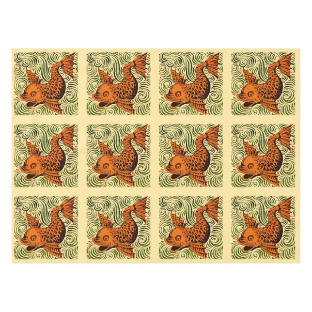 Toalha De Mesa Azulejo Antigo Peixe Arte Antiga de morgan art (Frente (Horizontal))