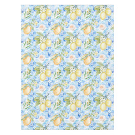 Toalha De Mesa Azulejo Azul Mediterrâneo Limão Amarelo Aquarela