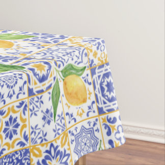 Toalha De Mesa Azulejo de Aquarela Mediterrâneo Padrão de Limão