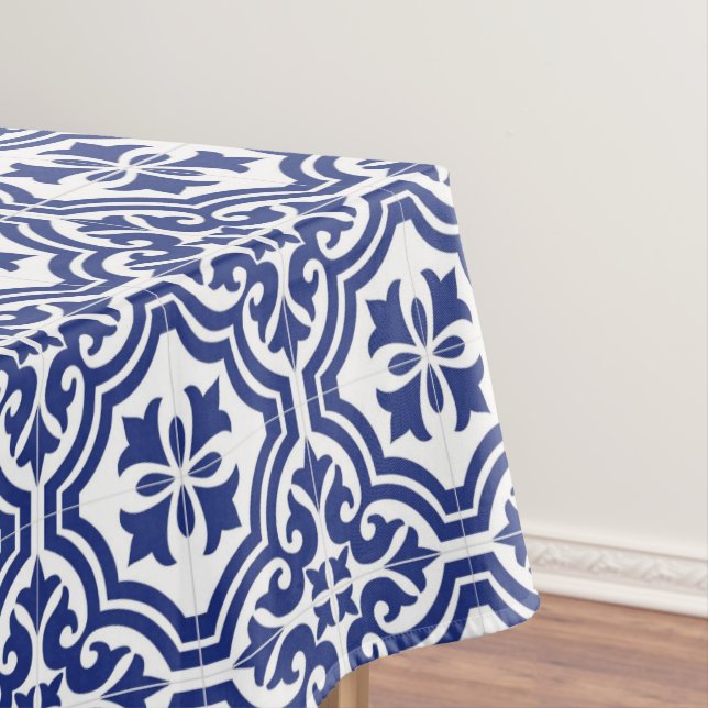 Toalha De Mesa Azulejo Espanhol Tradicional Azul e Branco (Posição Original)