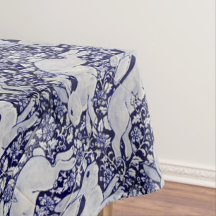 Toalha De Mesa Azulejo Floral Dedham Delft de Coelho Azul e Branc