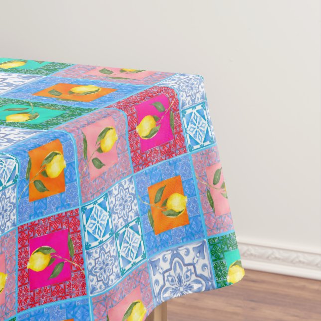 Toalha De Mesa Azulejos azuis, mosaico, majolica, limão, (Posição Original)