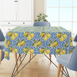 Toalha De Mesa Azulejos Azuis Padrão Limão Mediterrâneo