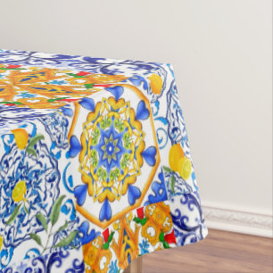 Toalha De Mesa Azulejos azuis, Siciliana, majolica, arte mosaica,