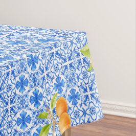 Toalha De Mesa Azulejos Azulejo Azulejo Azul e Branco com Laranja