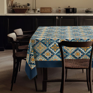 Toalha De Mesa Azulejos de laranja azul-marinho do Mediterrâneo r