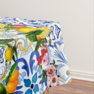 Toalha De Mesa Azulejos do Mediterrâneo, majolica, estilo Sicilia