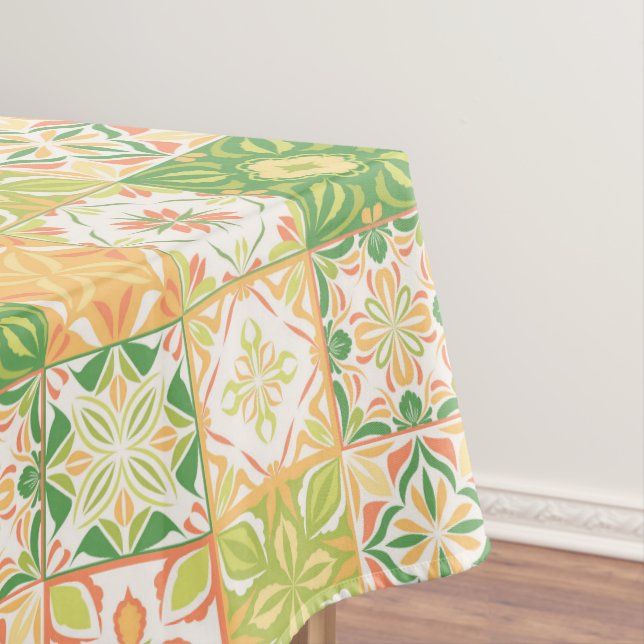 Toalha De Mesa azulejos ornamentados em verde e amarelo (Posição Original)