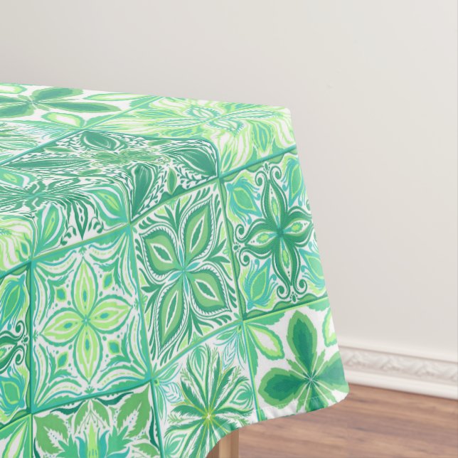 Toalha De Mesa azulejos ornamentados em verde e branco (Posição Original)