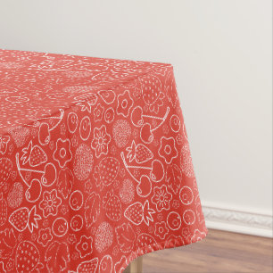 Toalha De Mesa Baga Morango Cereja Branco Desenhado à mão Moderno
